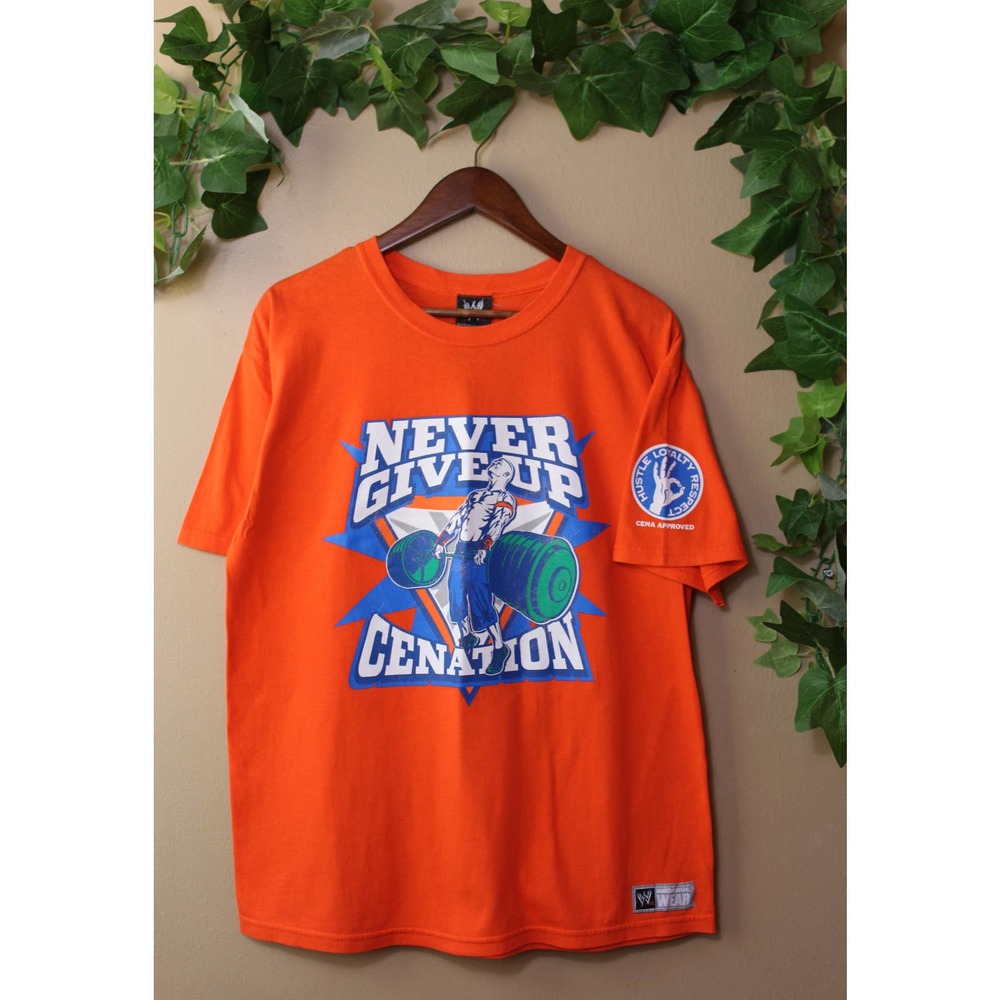 VINTAGE LARGE WWE JOHN CENA DOUBLE SIDED ORANGE TSHIRT